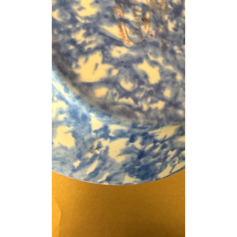 Stangl Pottery Blue White Spongeware Shallow Plate/bowl 6" Hand Painted USA - Picture 6 of 6